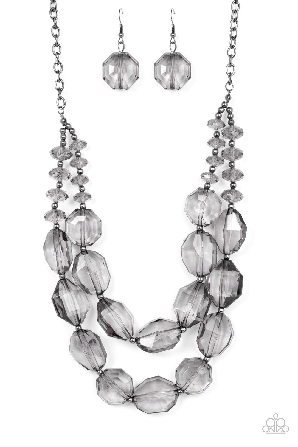 Paparazzi Accessories-Icy Illumination Black Smoky Bead Necklace Set