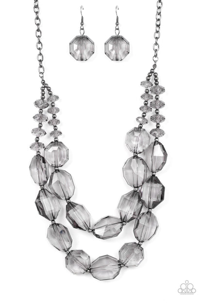 Paparazzi Accessories-Icy Illumination Black Smoky Bead Necklace Set