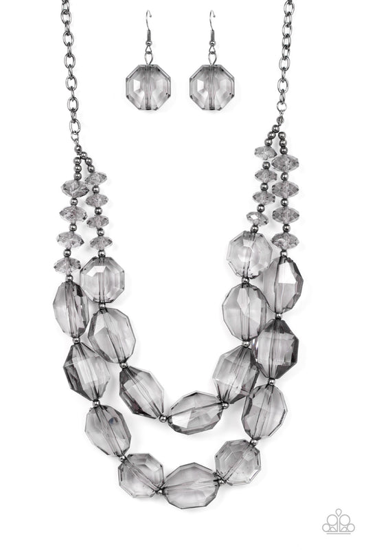 Paparazzi Accessories-Icy Illumination Black Smoky Bead Necklace Set