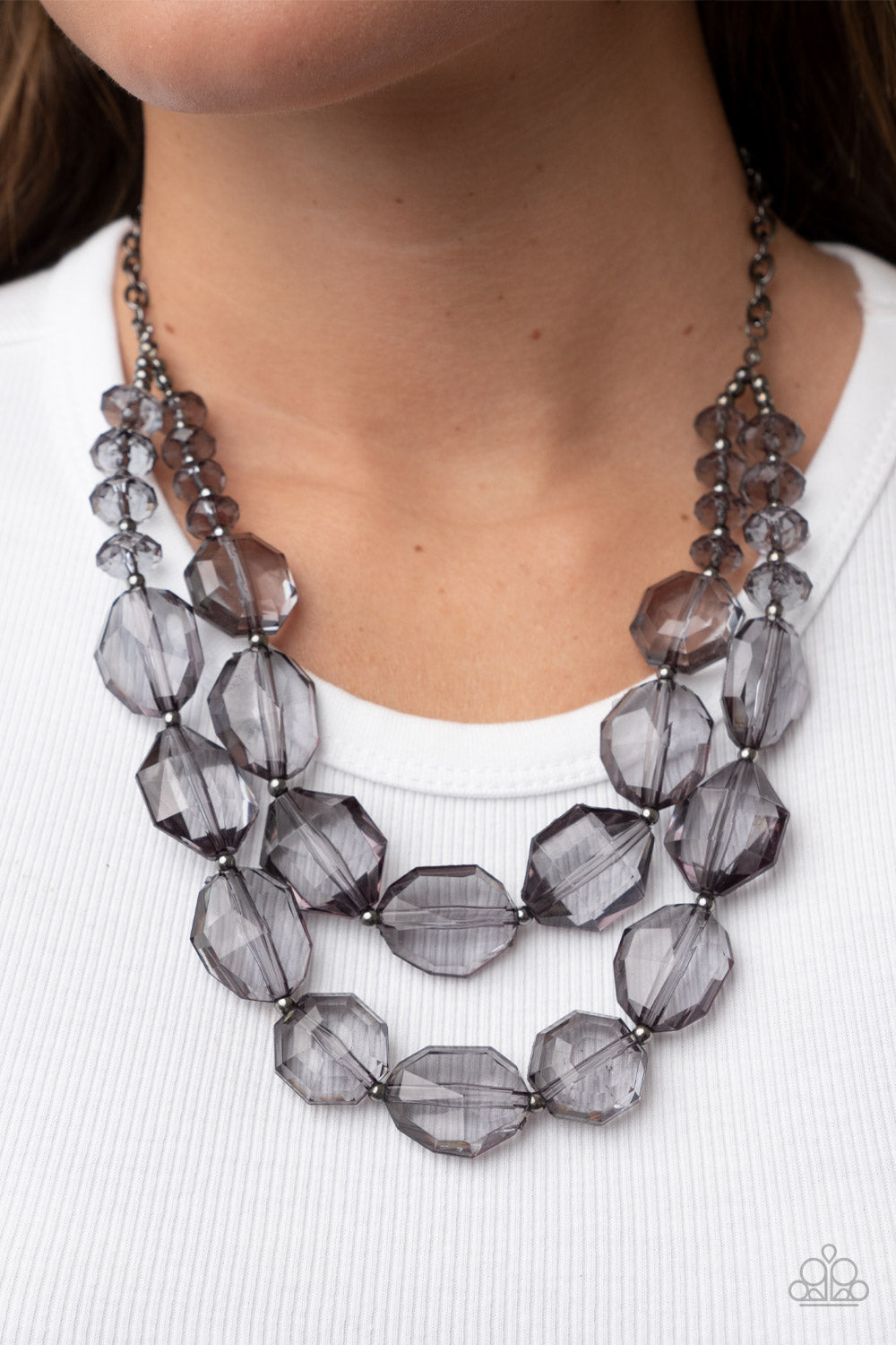 Paparazzi Accessories-Icy Illumination Black Smoky Bead Necklace Set