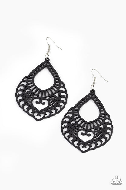 Paparazzi Accessories-If You WOOD Be So Kind Black Earrings