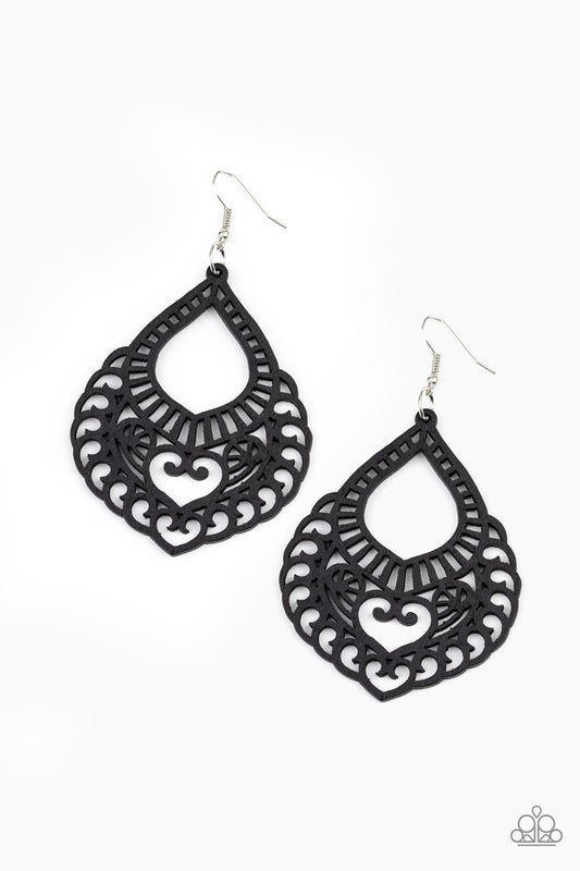 Paparazzi Accessories-If You WOOD Be So Kind Black Earrings