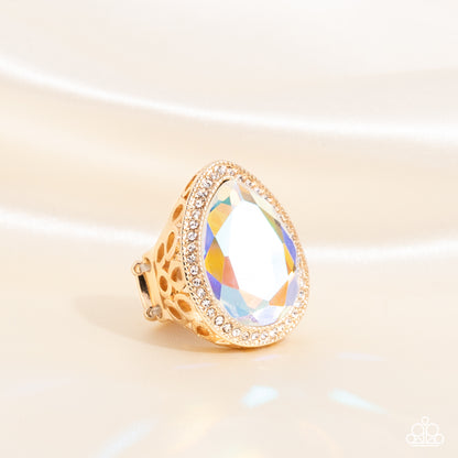 Paparazzi Accessories-Illuminated Icon Gold Iridescent Teardrop Ring