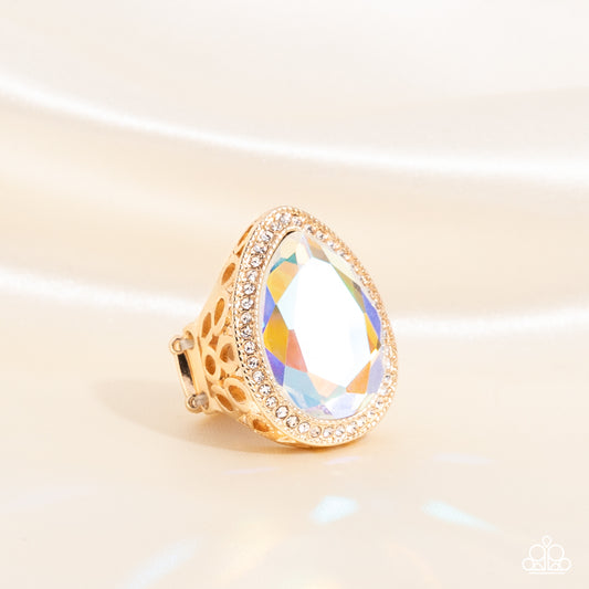 Paparazzi Accessories-Illuminated Icon Gold Iridescent Teardrop Ring