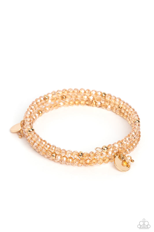 Paparazzi Accessories-Illusive Infinity Gold Glassy Beads Coil Bracelet