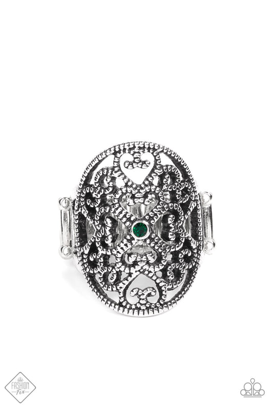 Paparazzi Accessories-Imperial Icon Green Heart Shaped Filigree Ring