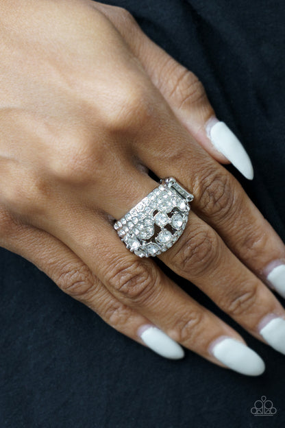 Paparazzi Accessories-Imperial Incandescence White Glittery Rhinestone Ring