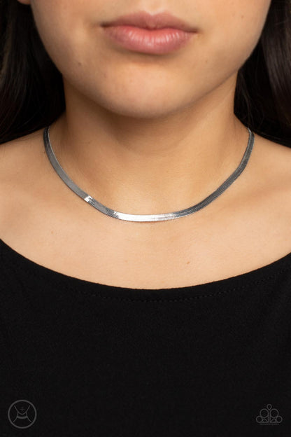 Paparazzi Accessories-In No Time Flat Silver Shiny Choker Necklace Set