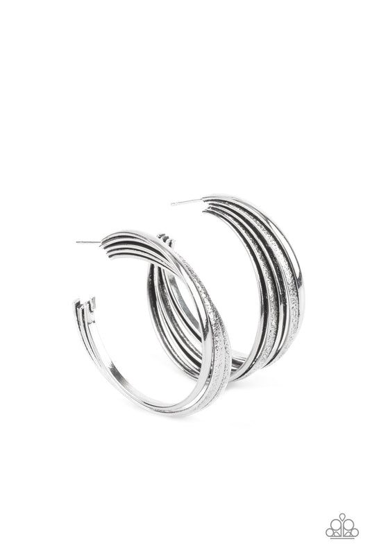 Paparazzi Accessories-In Sync Silver Curvy Ribbon Earring