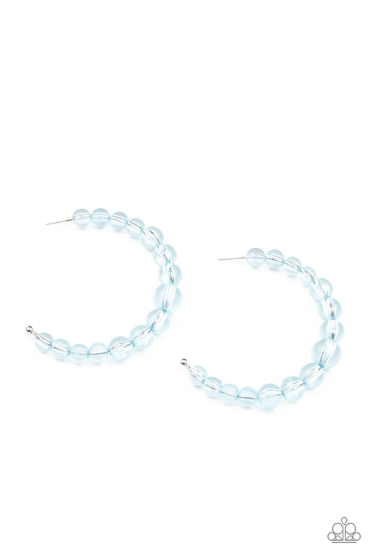 Paparazzi Accessories-Glassy Cerulean Blue Bead Hoop Earrings