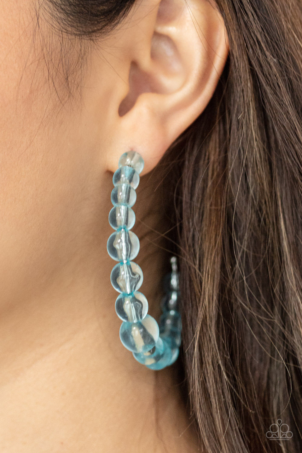 Paparazzi Accessories-Glassy Cerulean Blue Bead Hoop Earrings