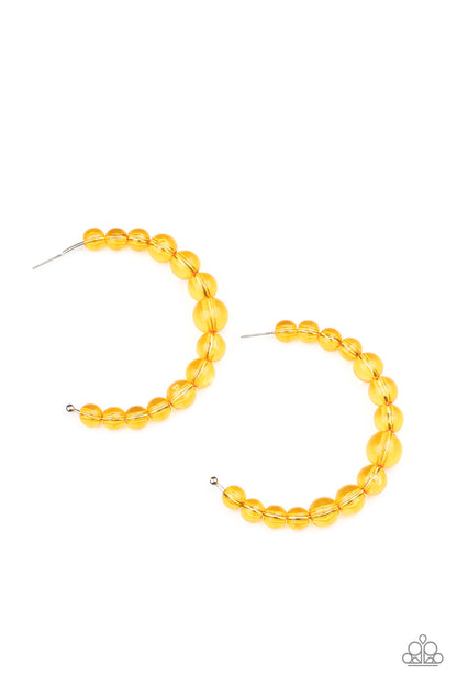 Paparazzi Accessories-In The Clear Glassy Marigold Bead Hoop Earrings