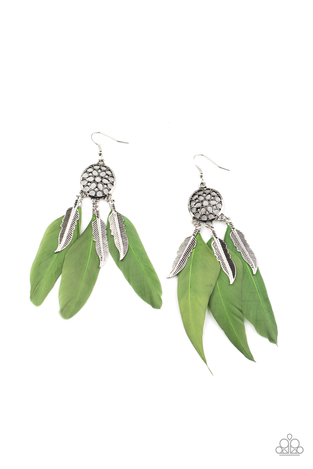 Paparazzi Accessories-In Your Wildest DREAM-CATCHERS Green Feather Earrings