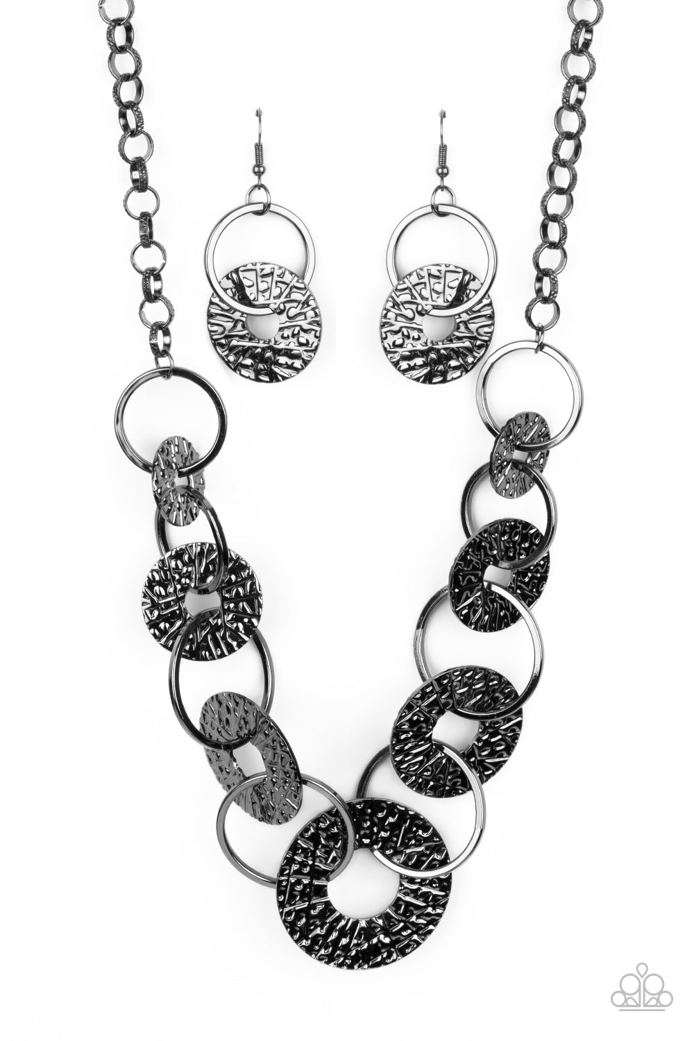Paparazzi Accessories-Industrial Envy Black Interlock Ring Necklace Set