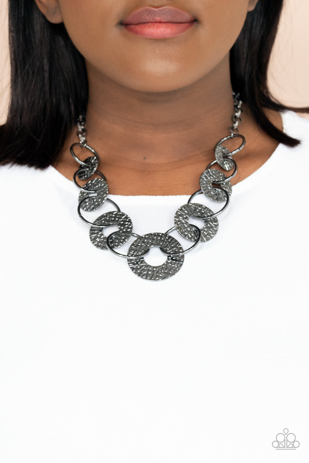 Paparazzi Accessories-Industrial Envy Black Interlock Ring Necklace Set