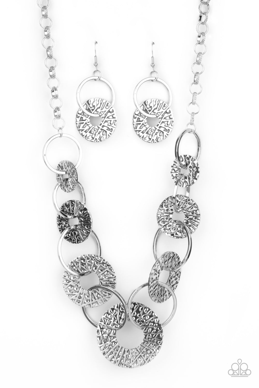 Paparazzi Accessories-Industrial Envy Shiny Silver Discs Necklace Set