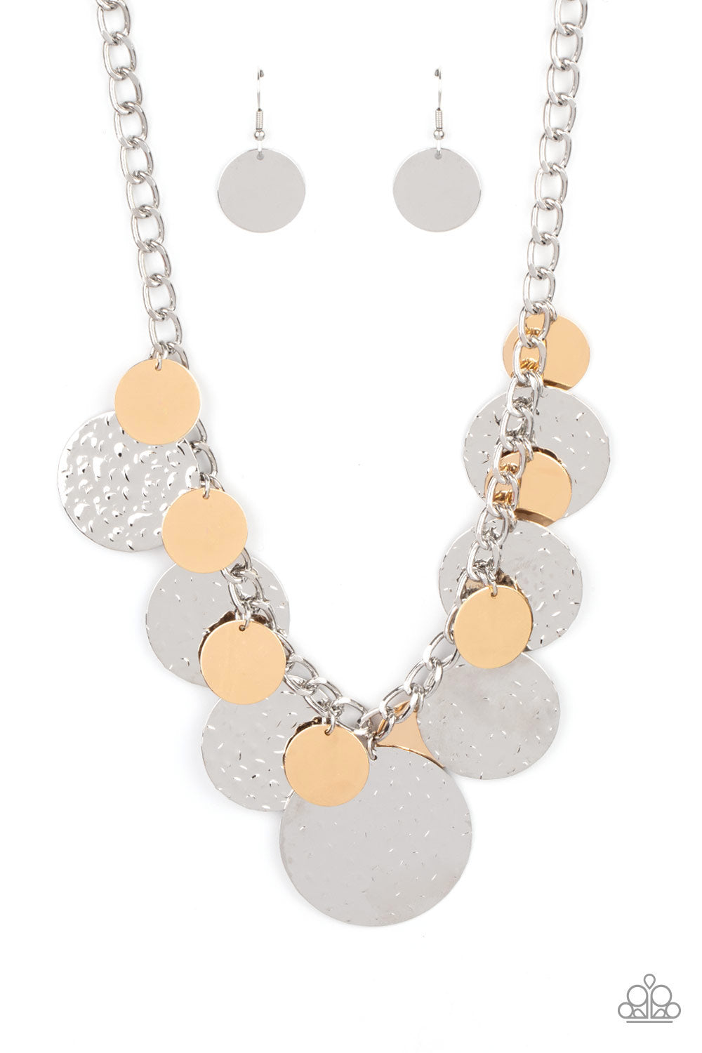 Paparazzi Accessories-Industrial Grade Glamour Oversized Gold/Silver Disc Necklace Set