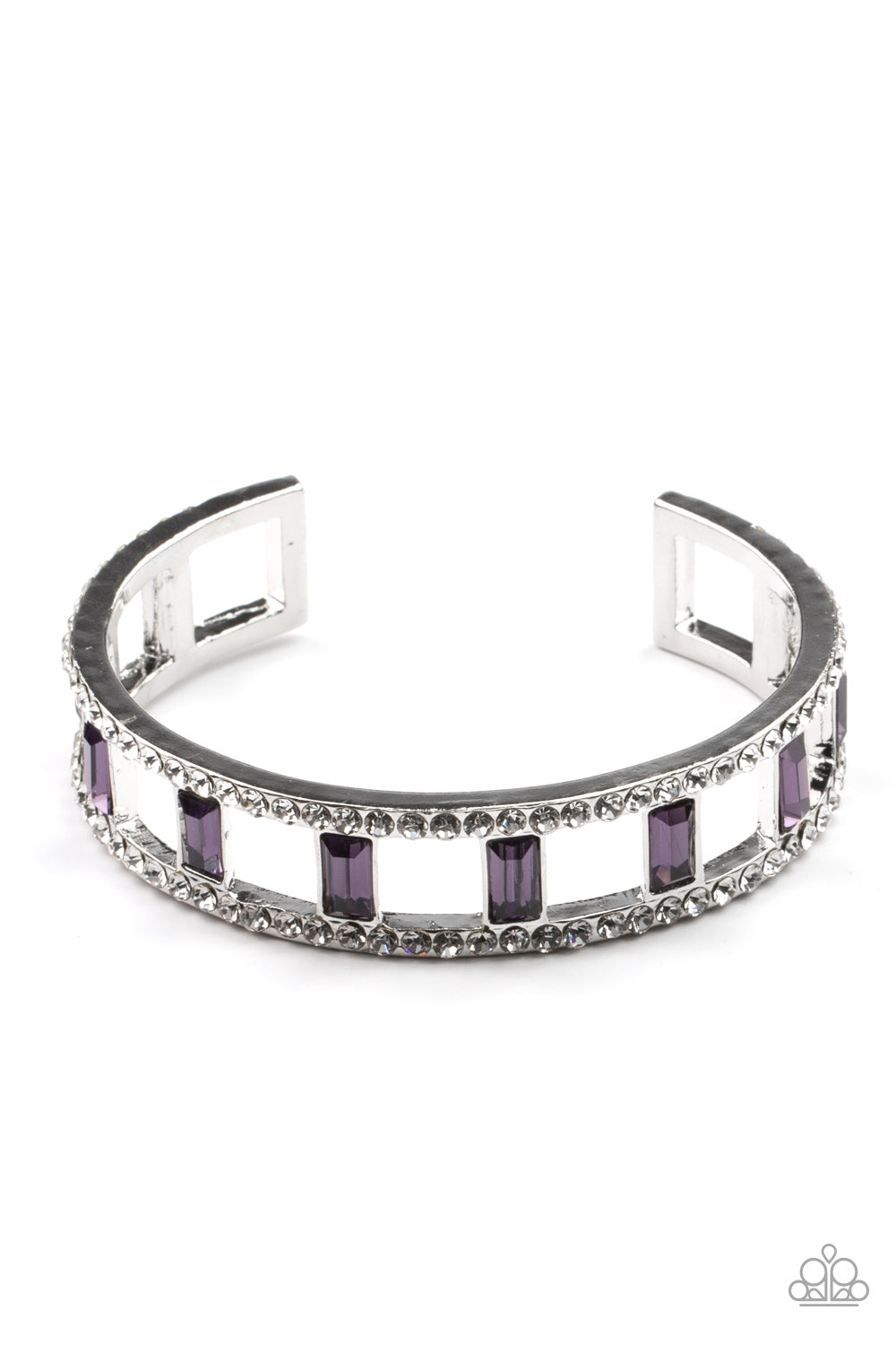 Paparazzi Accessories-industrial Icing Purple White Rhinestone Baguette Bracelet