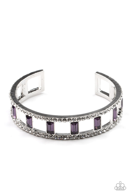 Paparazzi Accessories-industrial Icing Purple White Rhinestone Baguette Bracelet