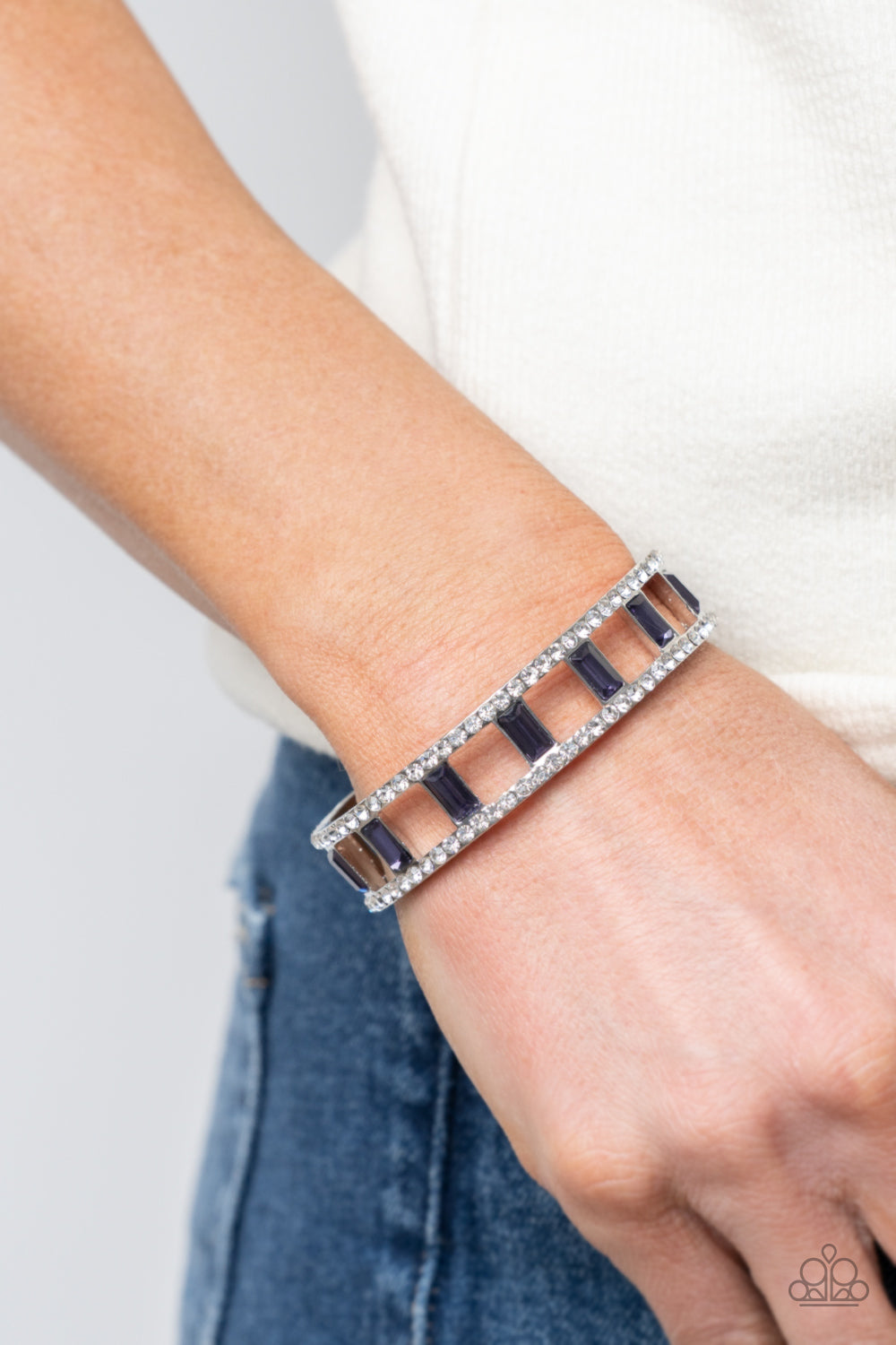 Paparazzi Accessories-industrial Icing Purple White Rhinestone Baguette Bracelet