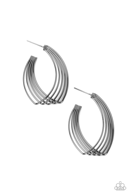 Paparazzi Accessories-Industrial Illusion Black Twisted Wire Earrings