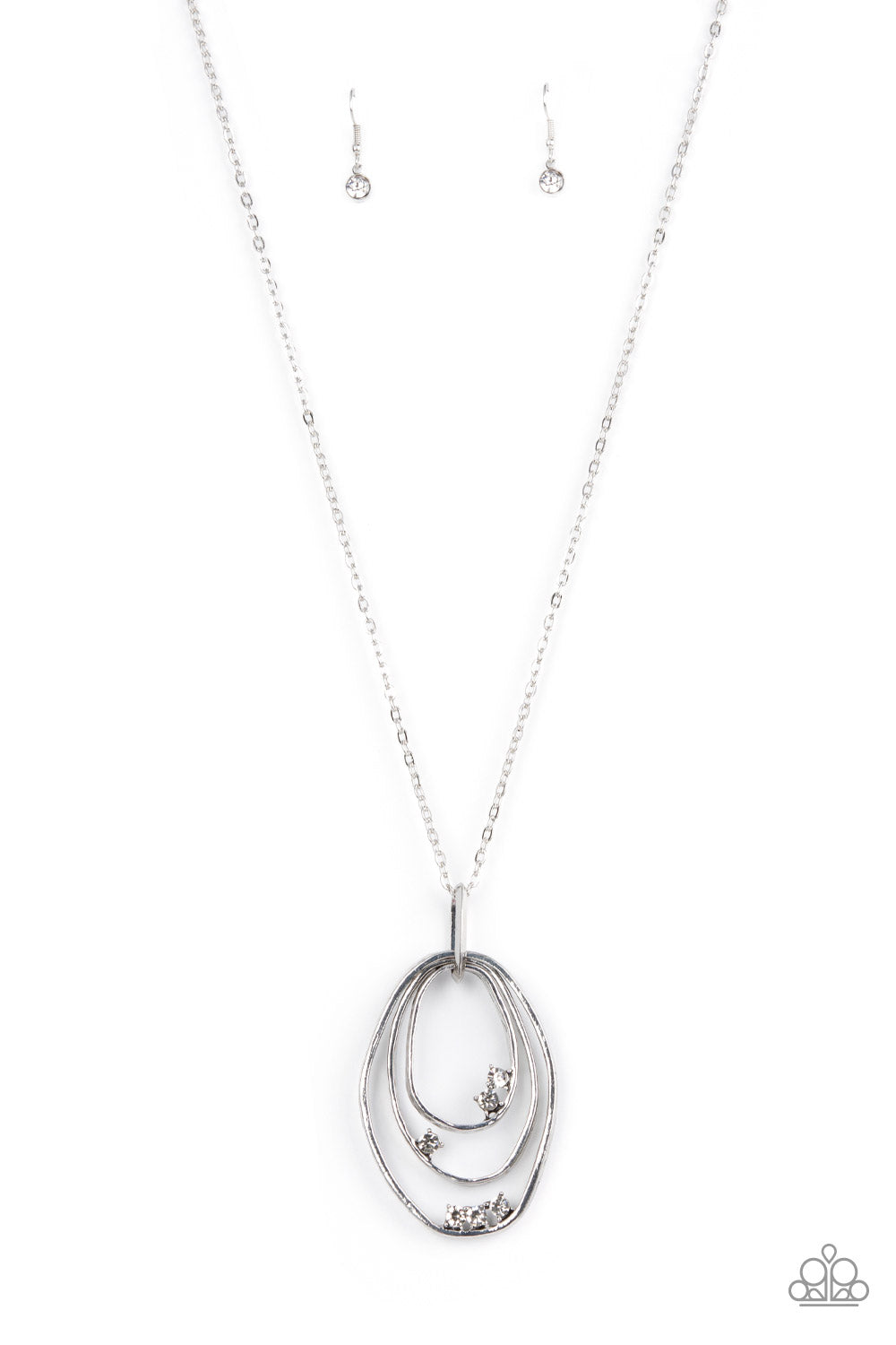 Paparazzi Accessories-Industrial Infusion White Rhinestone Silver Oval Necklace Set