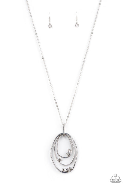 Paparazzi Accessories-Industrial Infusion White Rhinestone Silver Oval Necklace Set