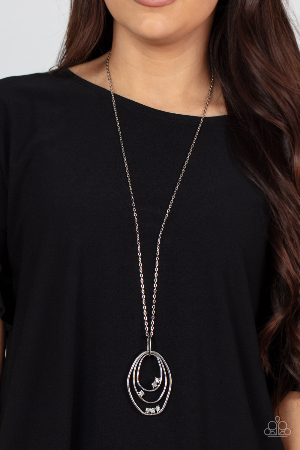 Paparazzi Accessories-Industrial Infusion White Rhinestone Silver Oval Necklace Set