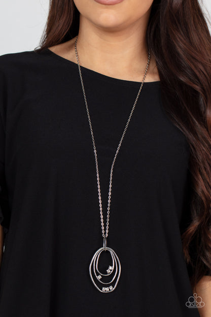 Paparazzi Accessories-Industrial Infusion White Rhinestone Silver Oval Necklace Set