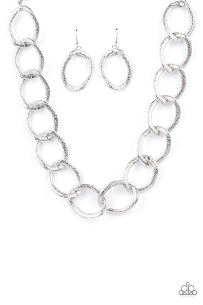 Paparazzi Accessories-Industrial Intimidation Silver Textured Link Necklace Set