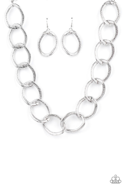 Paparazzi Accessories-Industrial Intimidation Silver Textured Link Necklace Set
