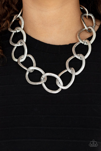 Paparazzi Accessories-Industrial Intimidation Silver Textured Link Necklace Set