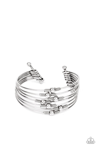 Paparazzi Accessories-Industrial Intricacies Silver Wire/Bead Cuff Bracelet