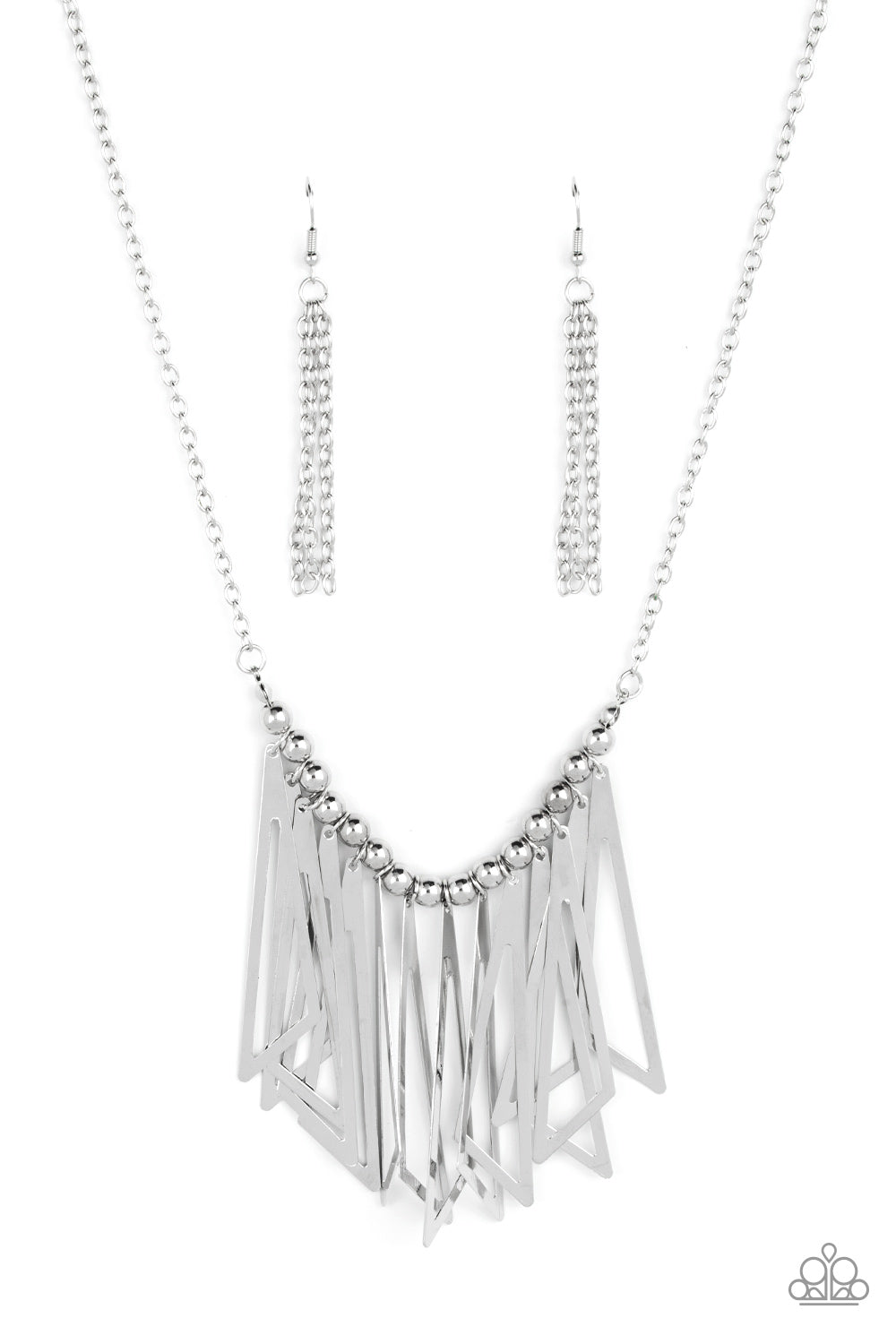 Paparazzi Accessories-Industrial Jungle Silver Triangular Fringe Necklace Set