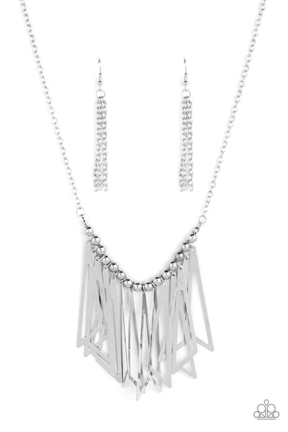 Paparazzi Accessories-Industrial Jungle Silver Triangular Fringe Necklace Set