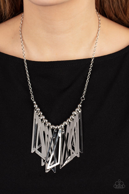 Paparazzi Accessories-Industrial Jungle Silver Triangular Fringe Necklace Set