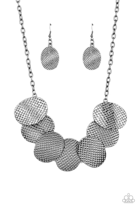 Paparazzi Accessories-Industrial Wave Black Warped Discs Necklace Set