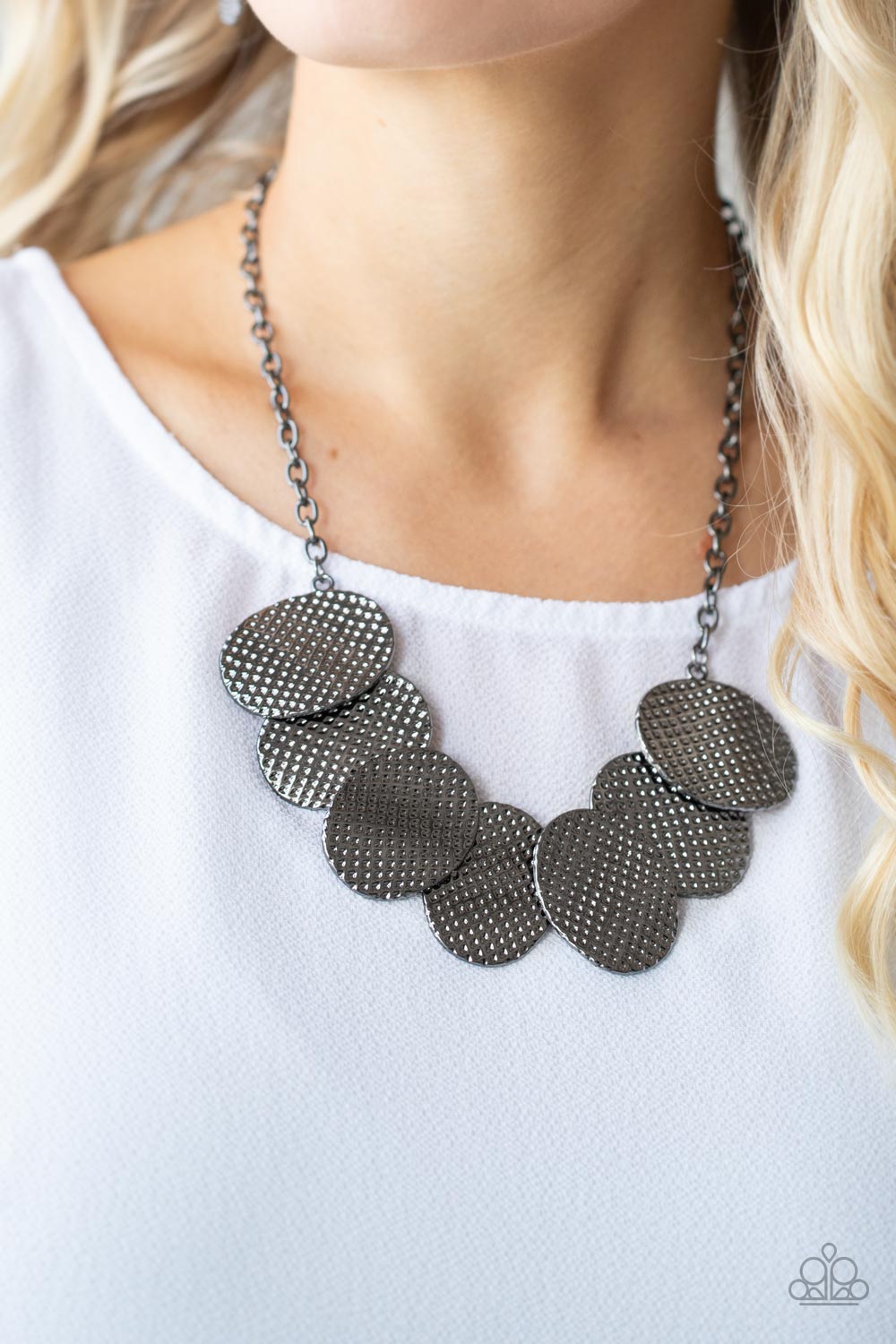 Paparazzi Accessories-Industrial Wave Black Warped Discs Necklace Set