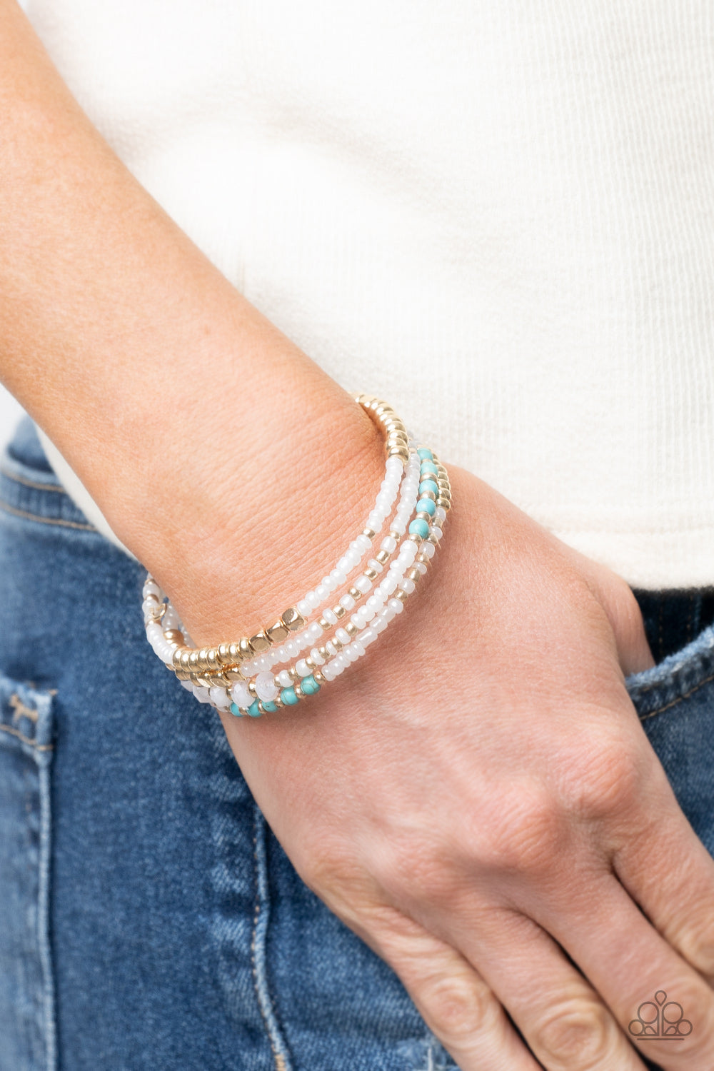Paparazzi Accessories-Infinitely Dreamy Gold Pearly White Seed Bead Bracelet