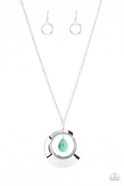 Paparazzi Accessories-Inner Tranquility Green Teardrop Silver Hoop Necklace Set