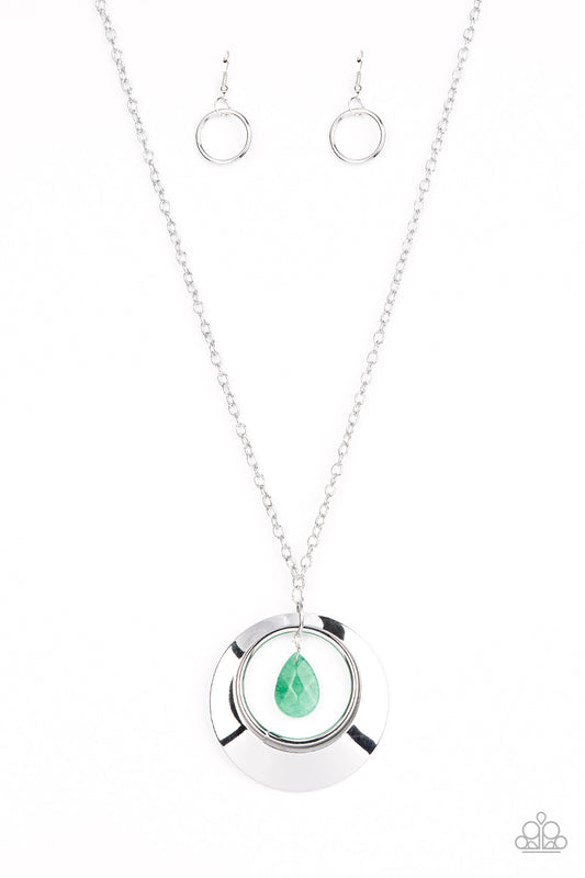 Paparazzi Accessories-Inner Tranquility Green Teardrop Silver Hoop Necklace Set