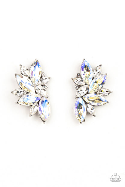 Paparazzi Accessories-Instant Iridescence White Stellar Iridescent Marquise Earrings