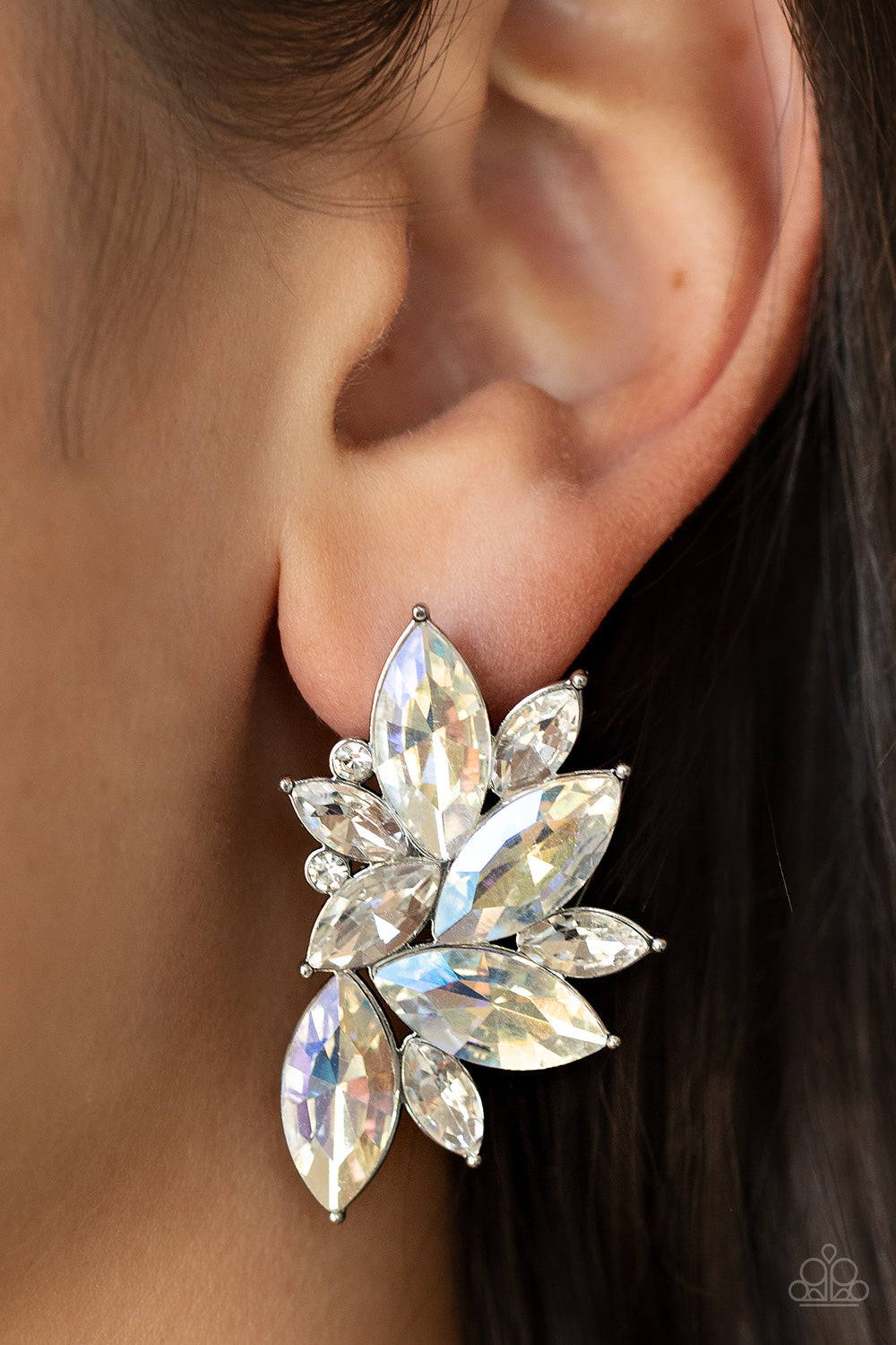 Paparazzi Accessories-Instant Iridescence White Stellar Iridescent Marquise Earrings