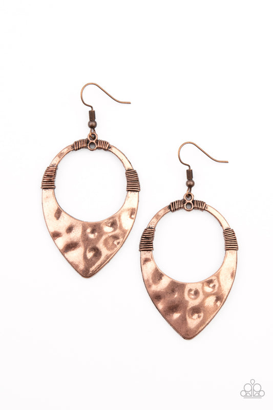 Paparazzi Accessories-Instinctively Industrial Copper Teardrop Earrings