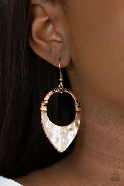 Paparazzi Accessories-Instinctively Industrial Copper Teardrop Earrings