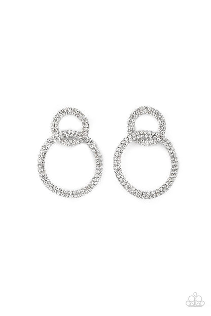 Paparazzi Accessories-Intensely Icy Black Sparkly White Rhinestone Encircle Earrings