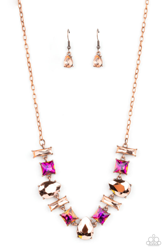 Paparazzi Accessories-Interstellar Ice Copper Iridescent Oil Spill Necklace Set