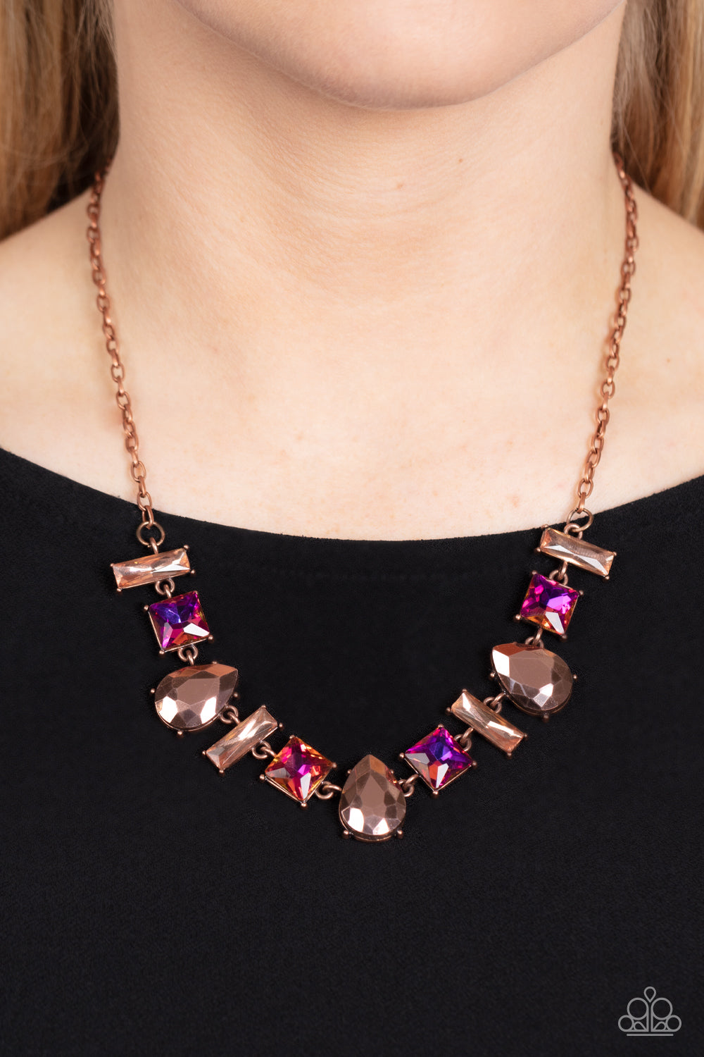 Paparazzi Accessories-Interstellar Ice Copper Iridescent Oil Spill Necklace Set