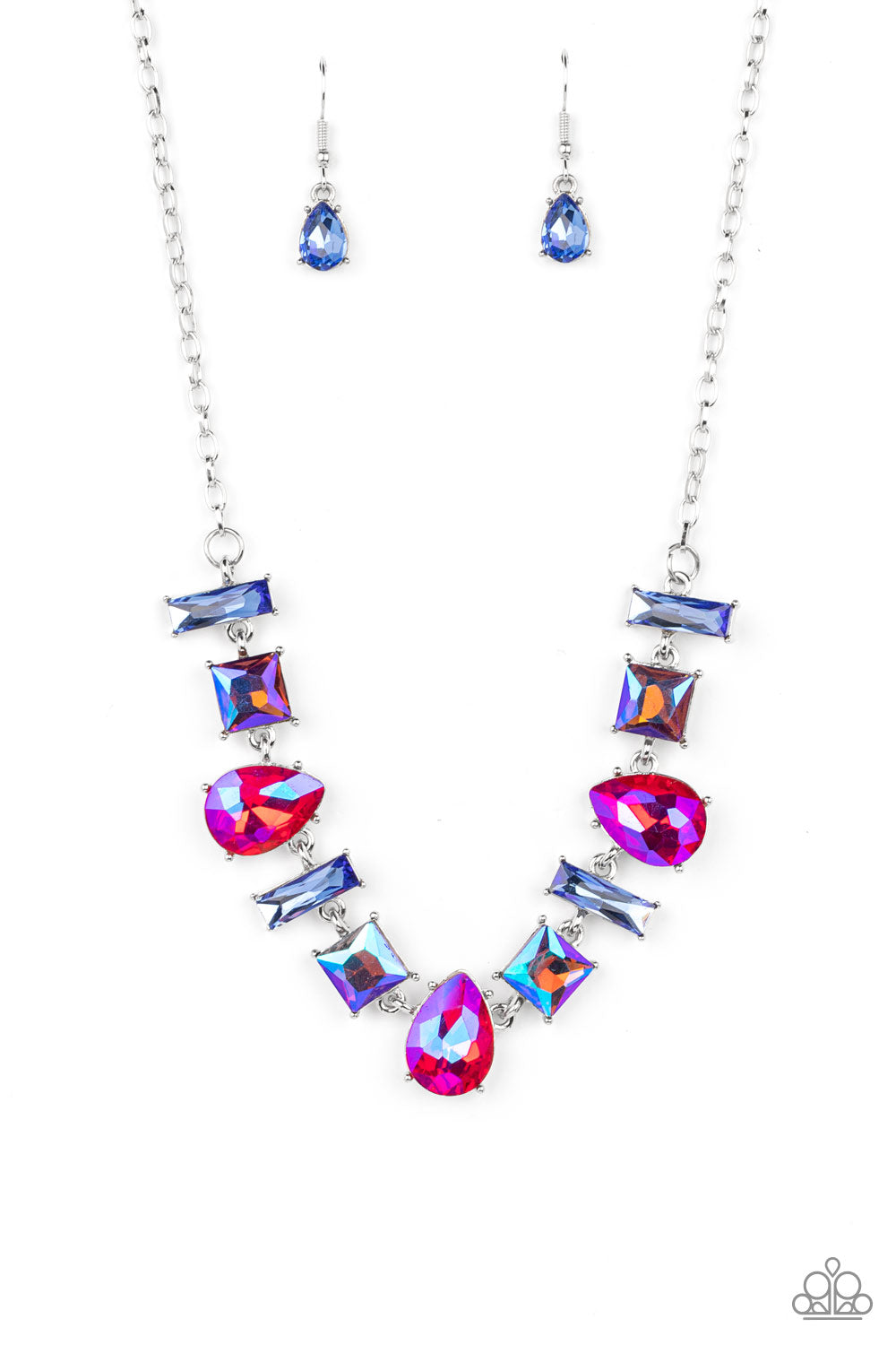 Paparazzi Accessories-Interstellar Ice Pink Oil Spill Mismatched Necklace Set