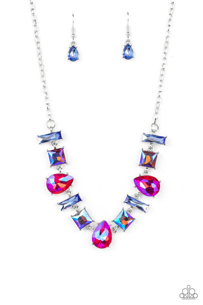 Paparazzi Accessories-Interstellar Ice Pink Oil Spill Mismatched Necklace Set